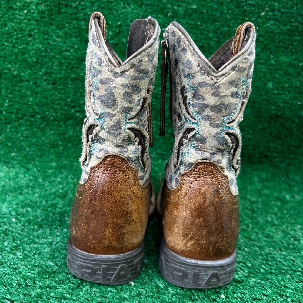 Ariat Kids Fatbaby Western‎ Boots Brown Leather Leopard Print 10040260 Size 9